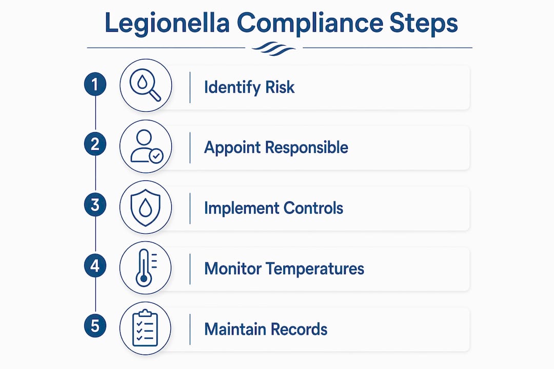 Infographic of legionella compliance steps for academies