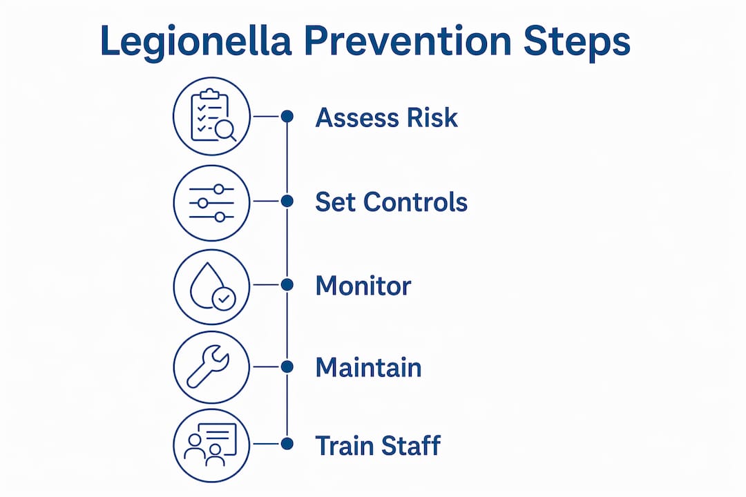 Infographic showing Legionella prevention steps