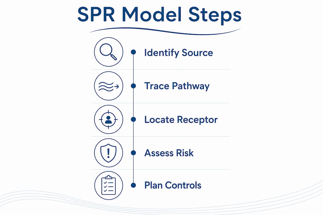 Infographic illustrating Source-Pathway-Receptor model steps