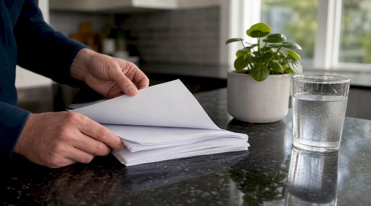 Hands reviewing EU water regulations documents