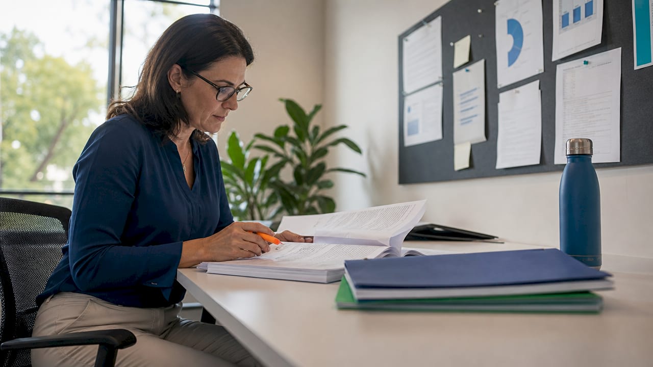 Professional reviewing water risk assessment documents