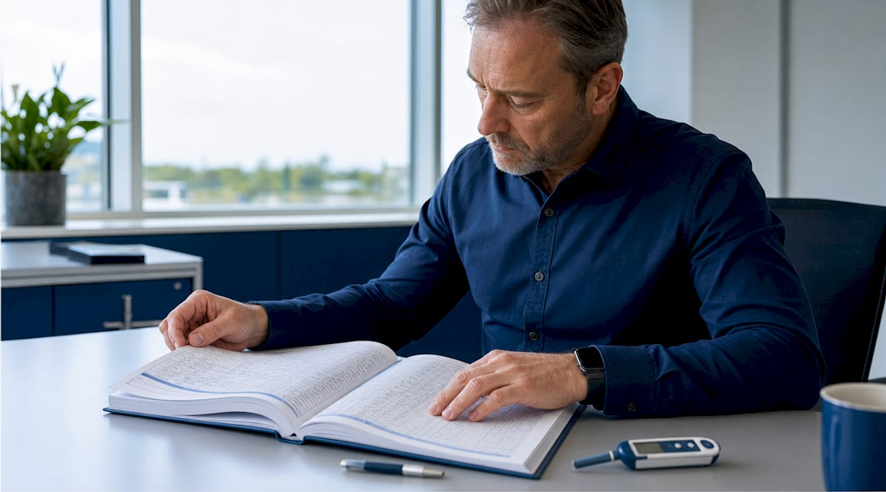 Hands reviewing water hygiene compliance logbook