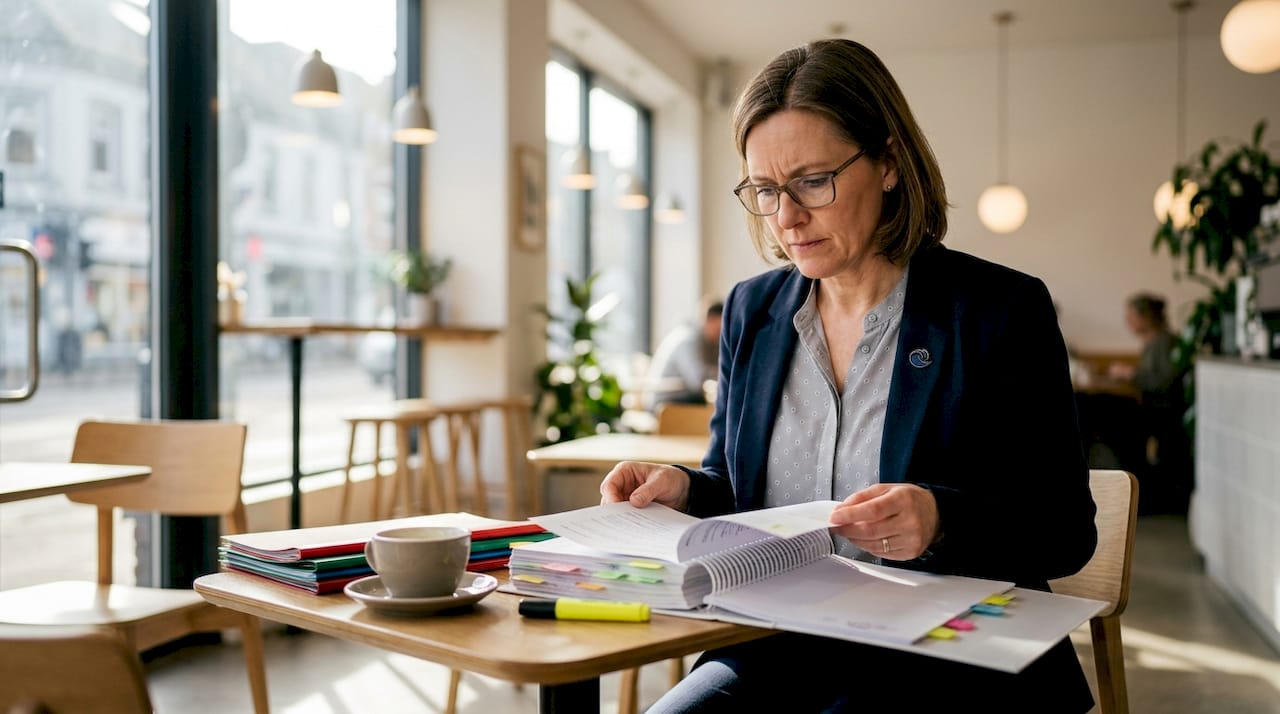 Compliance officer reviewing duty of care documents