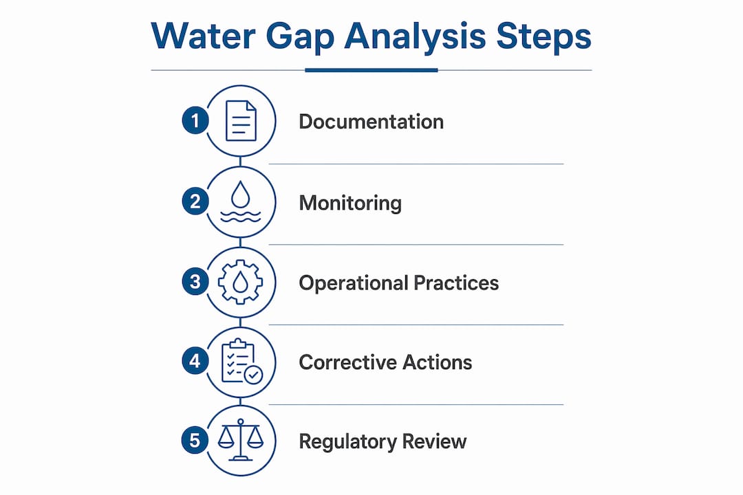 Infographic illustrating steps of water compliance gap analysis
