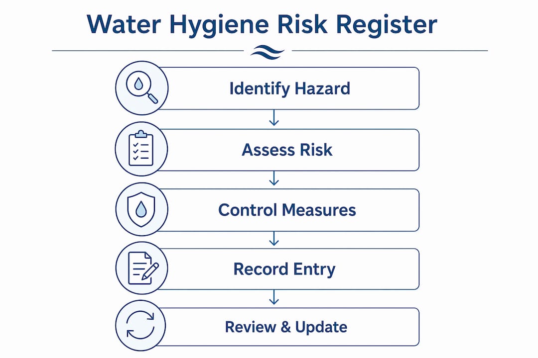 Infographic illustrating water hygiene risk register process