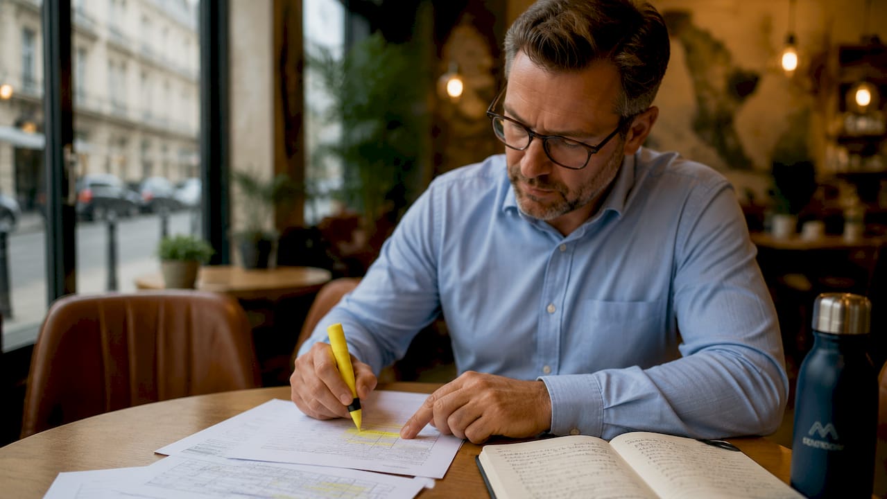 Facilities manager reviewing water compliance documents