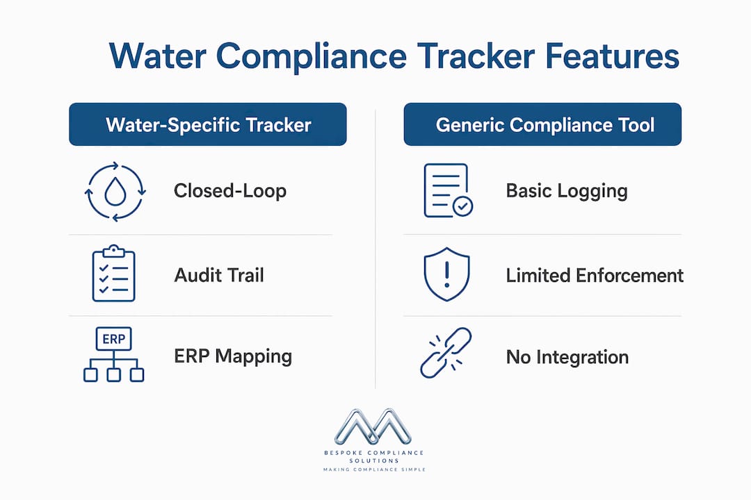 Infographic comparing water compliance tracker features