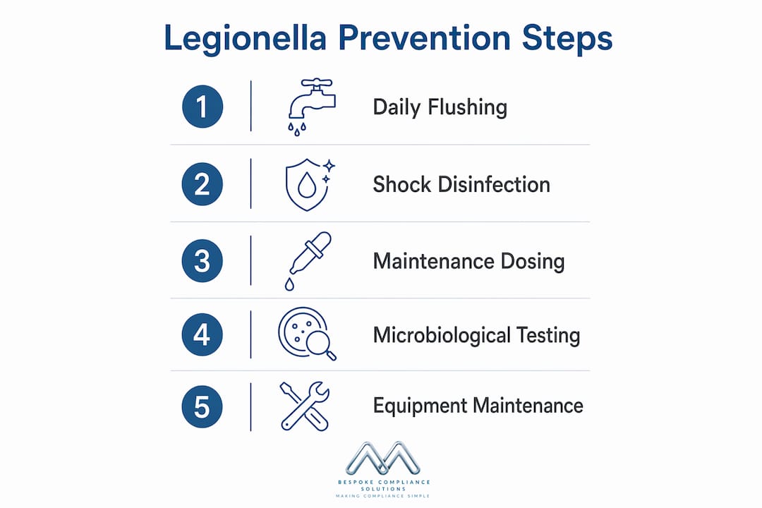 Infographic with key Legionella prevention steps