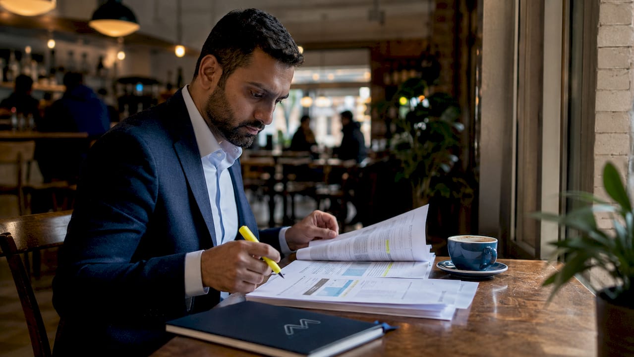 Compliance officer reviewing legionella documents