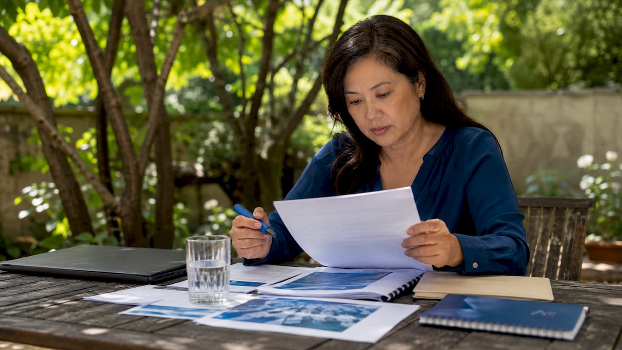 Compliance officer reviewing water hygiene policy documents