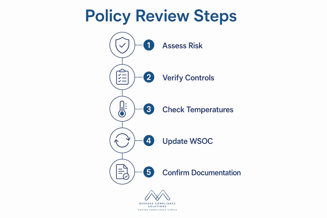 Infographic displaying five steps of water hygiene policy review