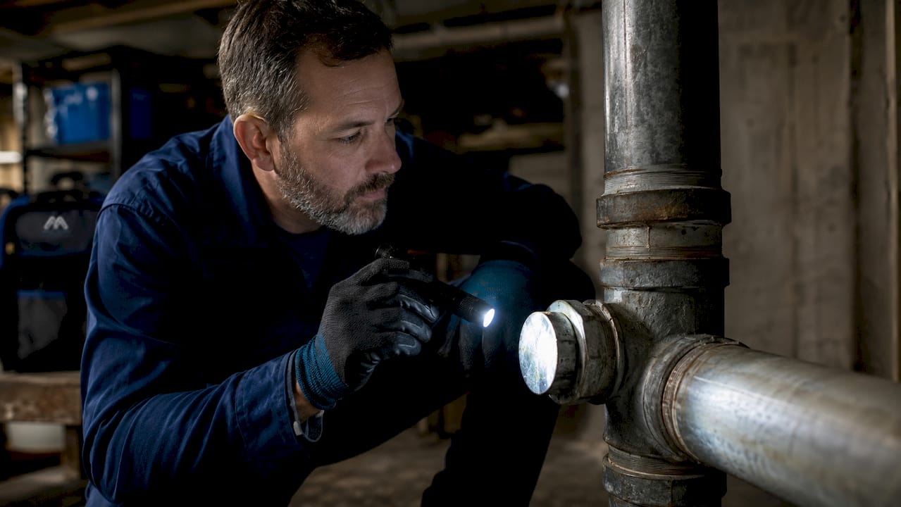 Close-up of a dead leg pipe in a hospital plumbing system