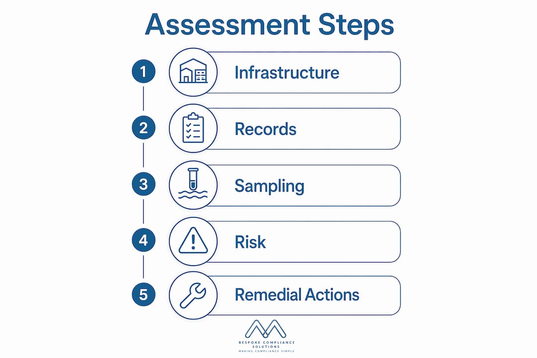 Infographic illustrating communal water system assessment steps
