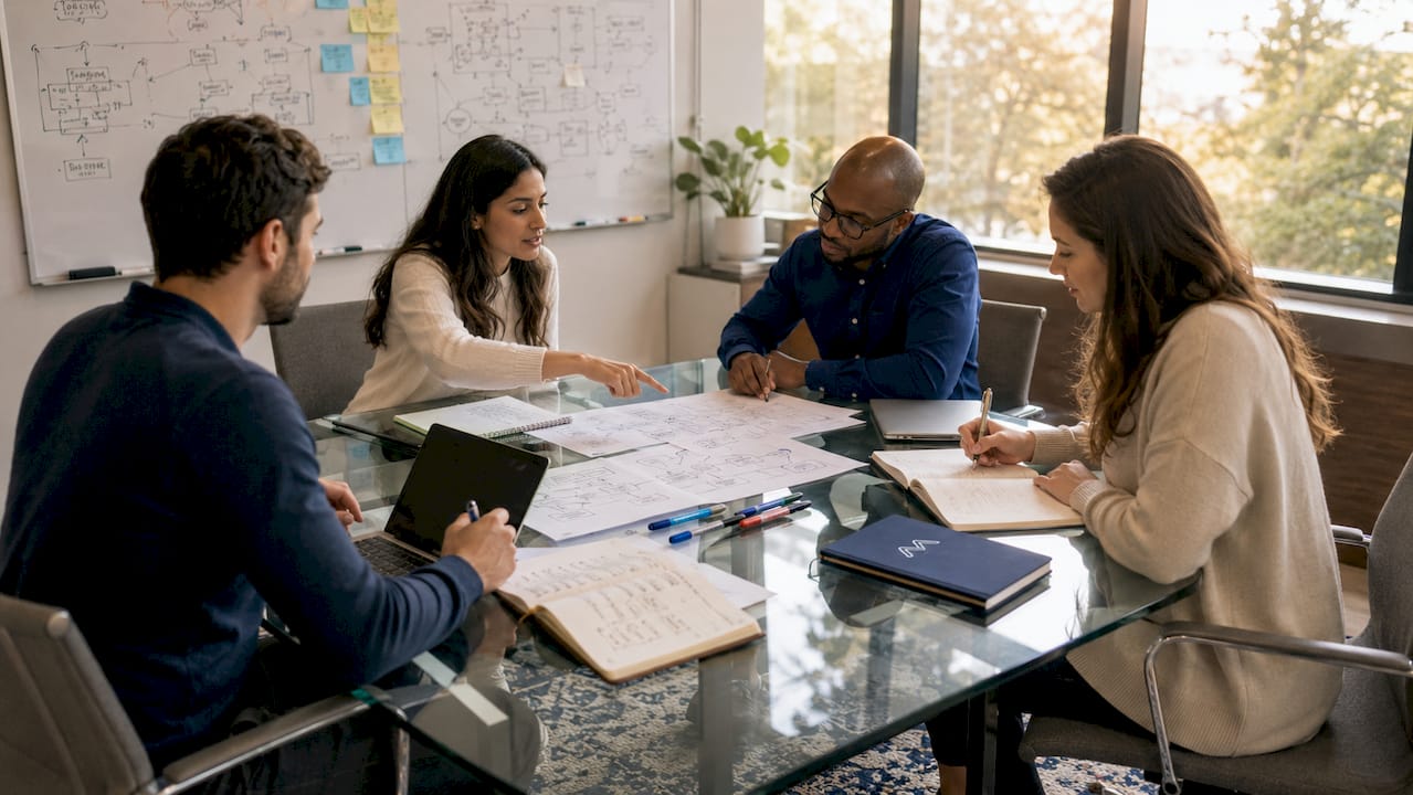 Team mapping compliance processes around table