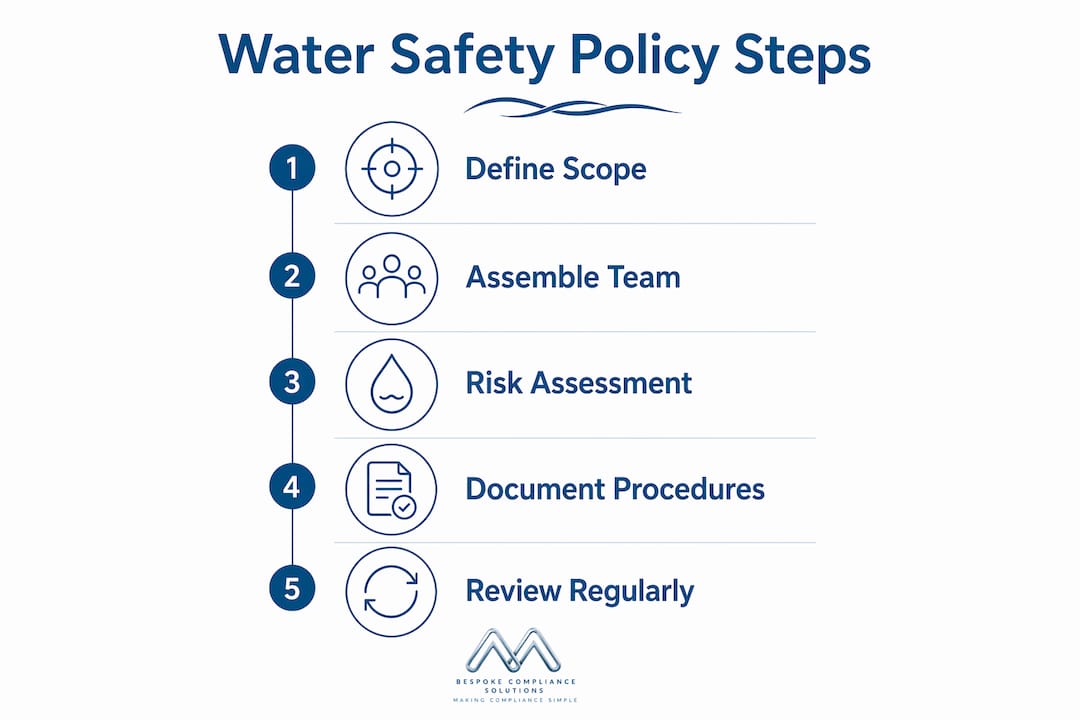 Infographic illustrating water safety policy writing steps