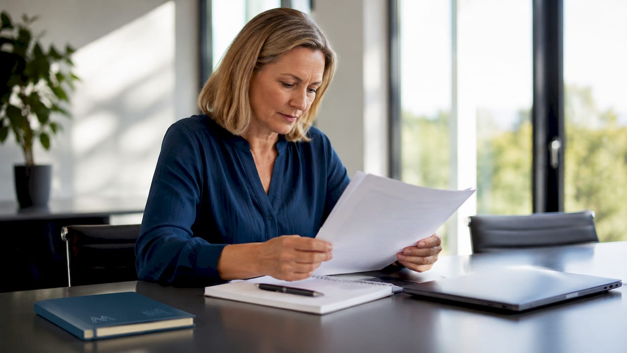 Compliance officer reviewing legionella documents