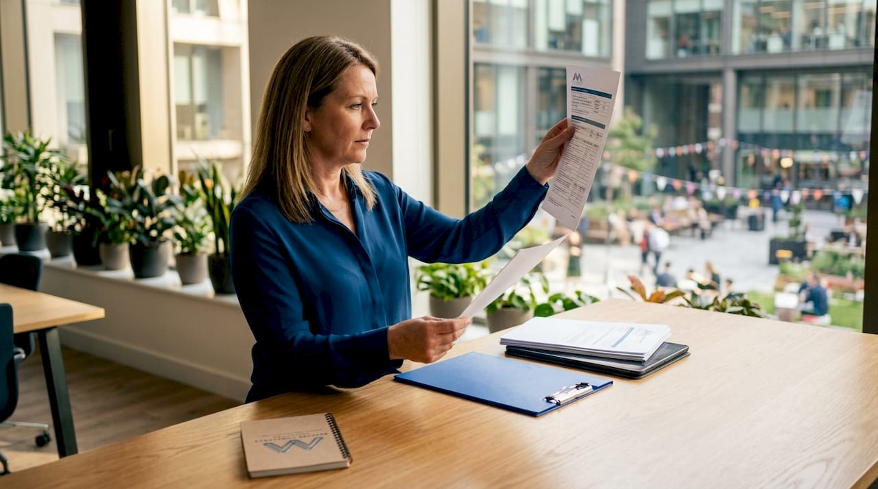Facility manager reviewing water hygiene compliance report