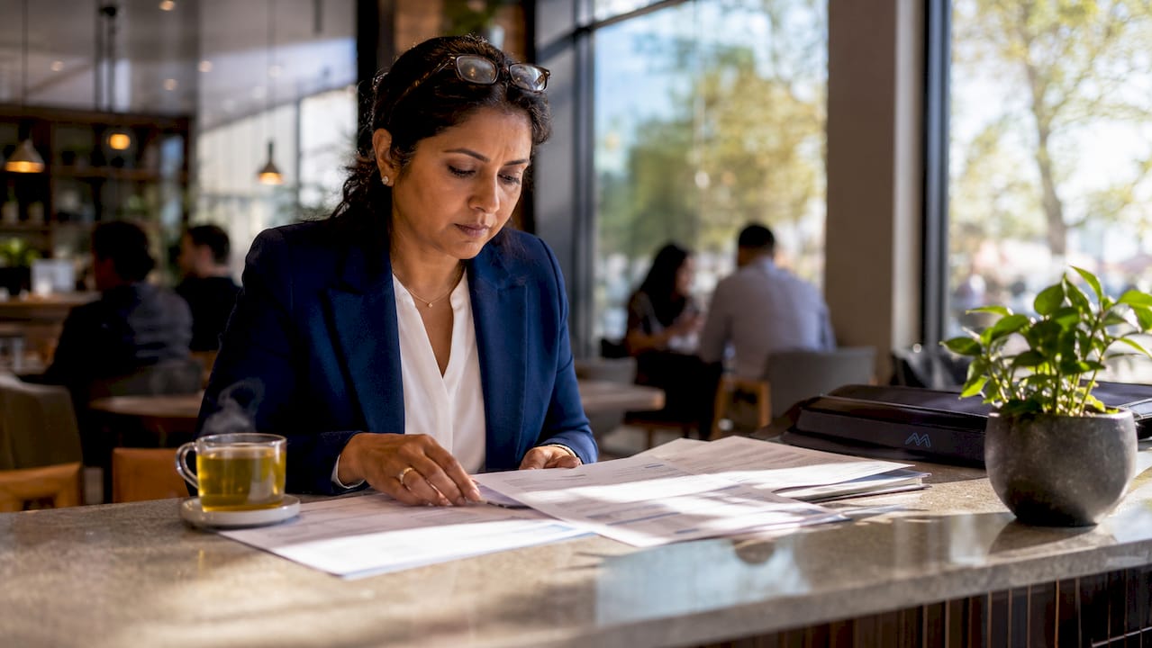 Woman reviewing water safety compliance documents