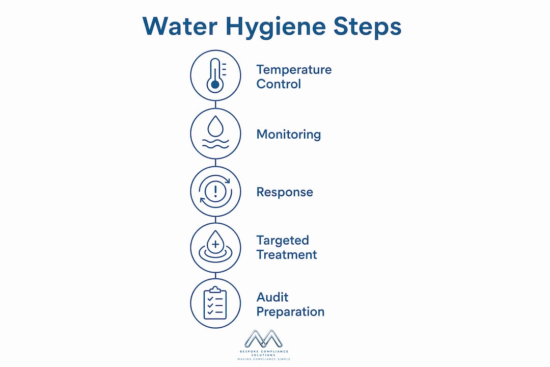 Infographic illustrating commercial water hygiene steps