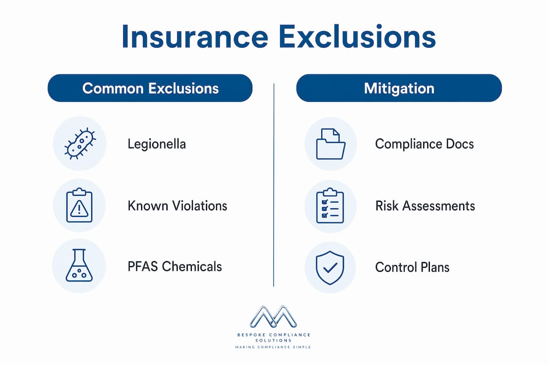 Infographic comparing insurance exclusions and mitigation strategies