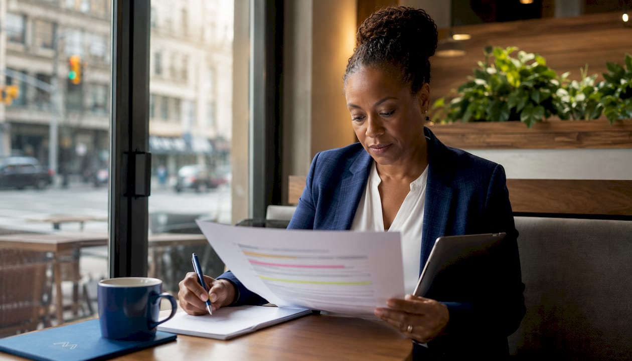 Senior manager reviewing water compliance report
