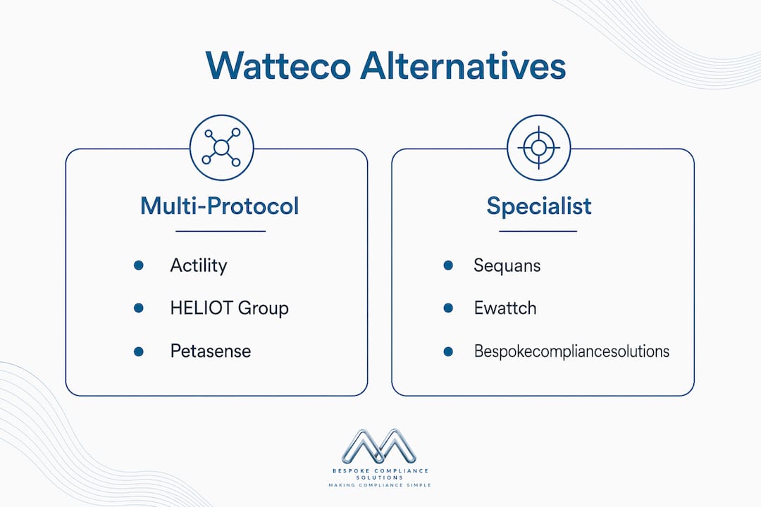 Infographic contrasting Watteco alternative companies by category