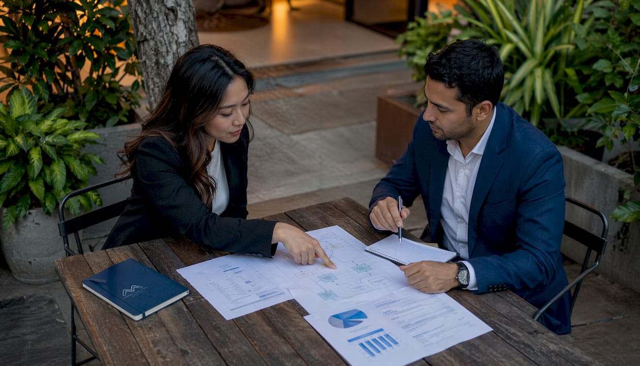 Two professionals discussing water safety governance