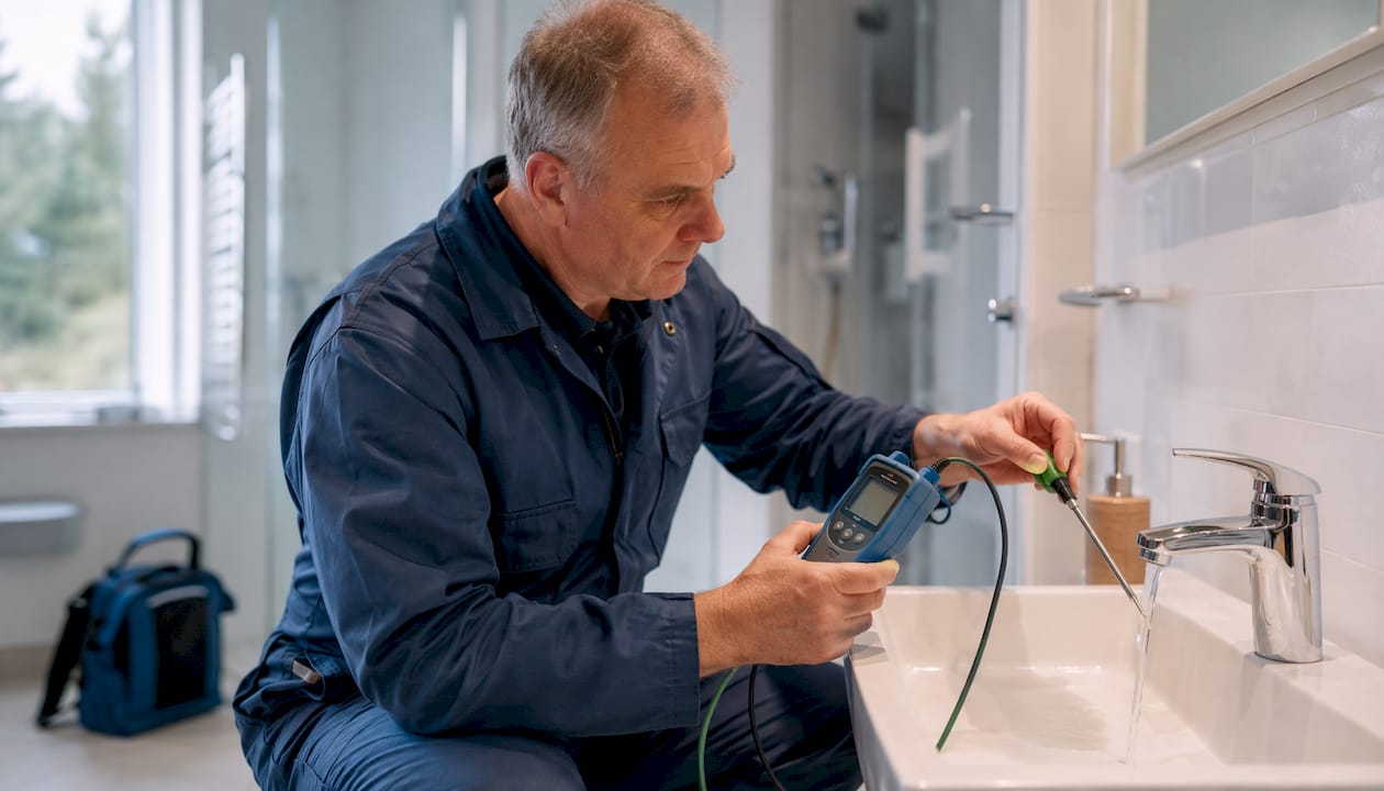 Estates manager measuring ICU water temperature