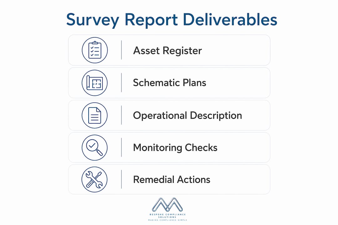 Infographic showing water system survey report main deliverables