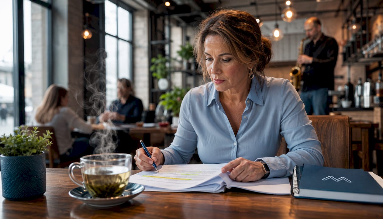 Woman reviewing water hygiene audit documents