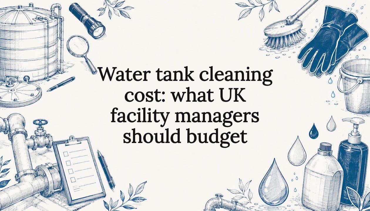 Decorative water tank cleaning title card illustration