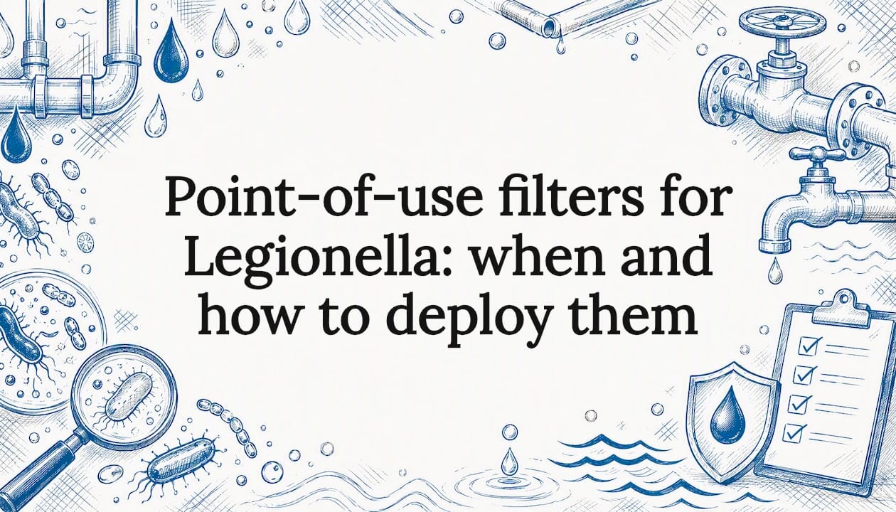 Decorative pencil and ink illustration for Legionella article title card
