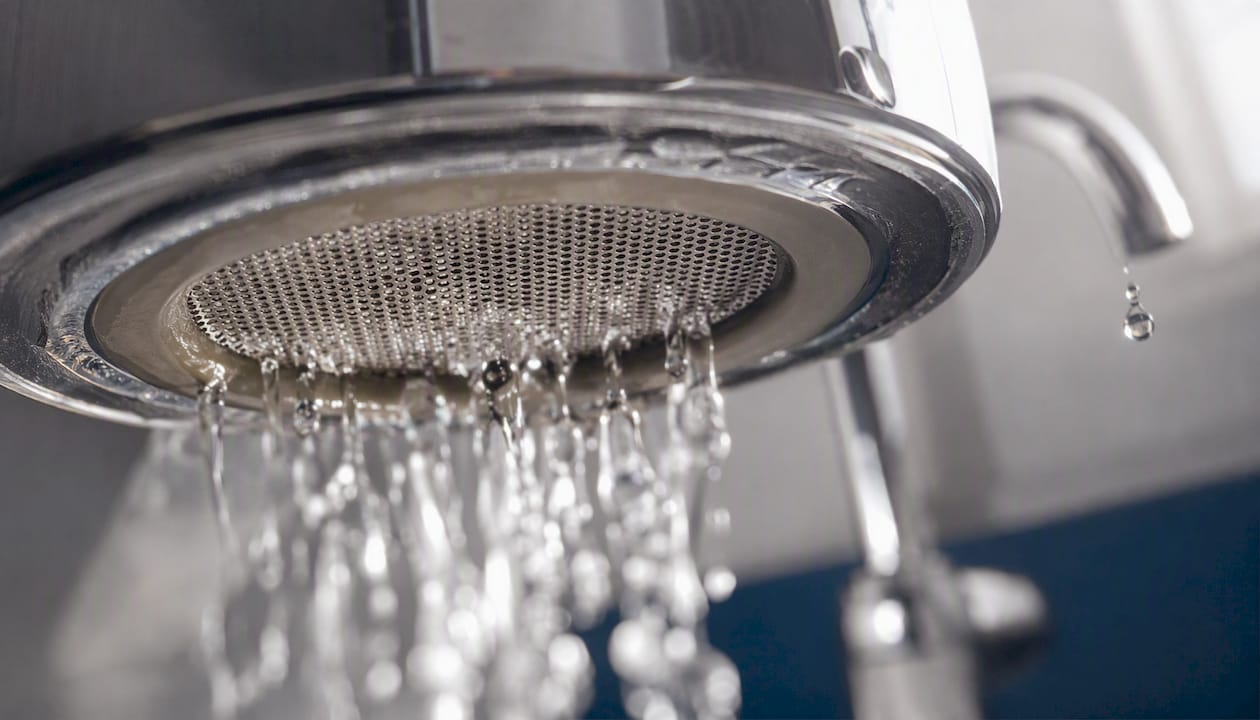 Close-up of sterilising point-of-use legionella filter membrane with water
