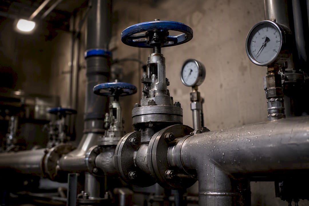 Water safety valves and pipework in plant room