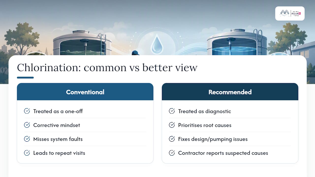 What does the conventional advice on tank chlorination miss? — overview diagram