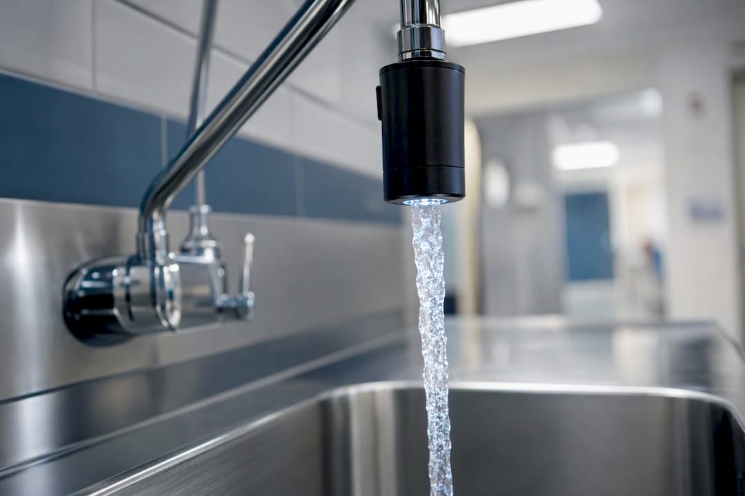 Point-of-use UV disinfection unit at faucet