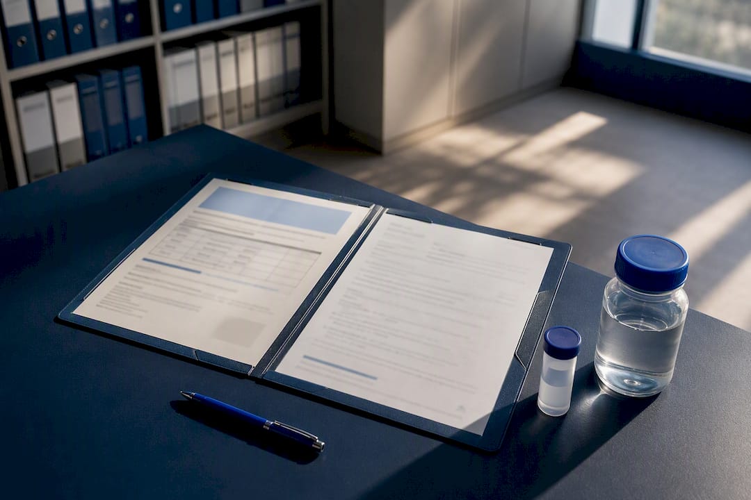 Disinfection certificate and water sample materials