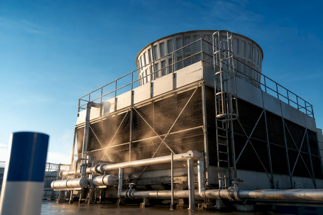 Evaporative cooling tower at commercial premises