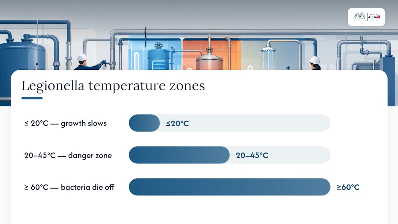Legionella growth temperature control zones