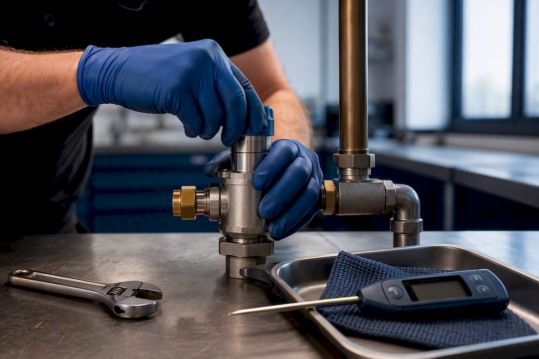 Technician performing TMV fail-safe test