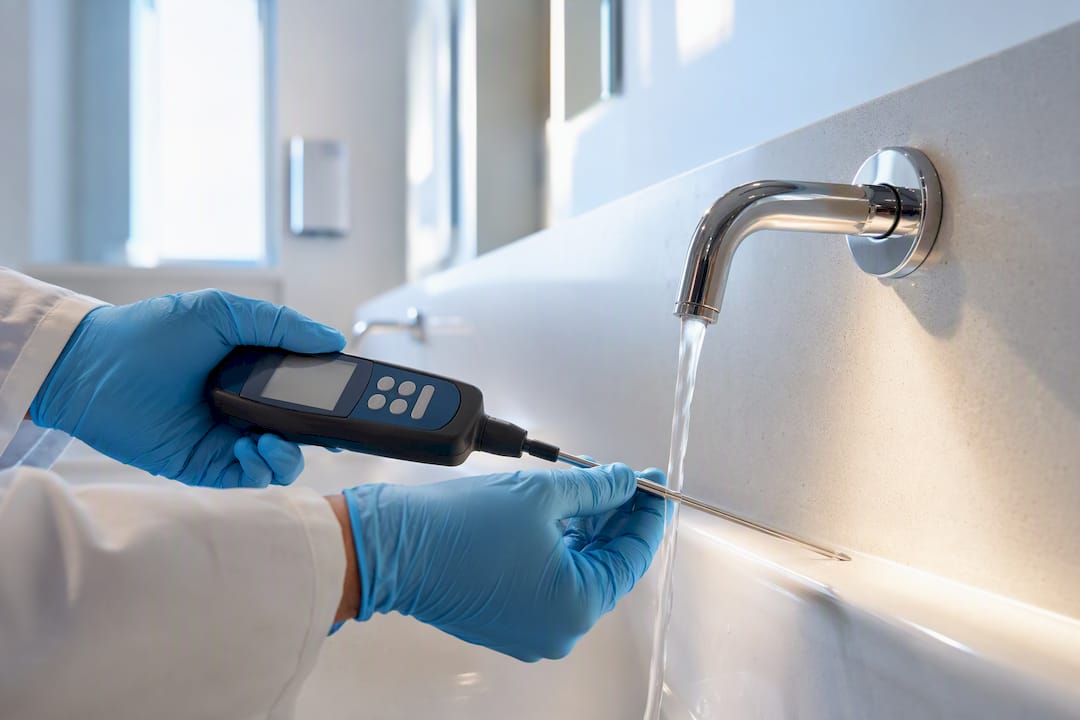 Checking water outlet temperature during inspection
