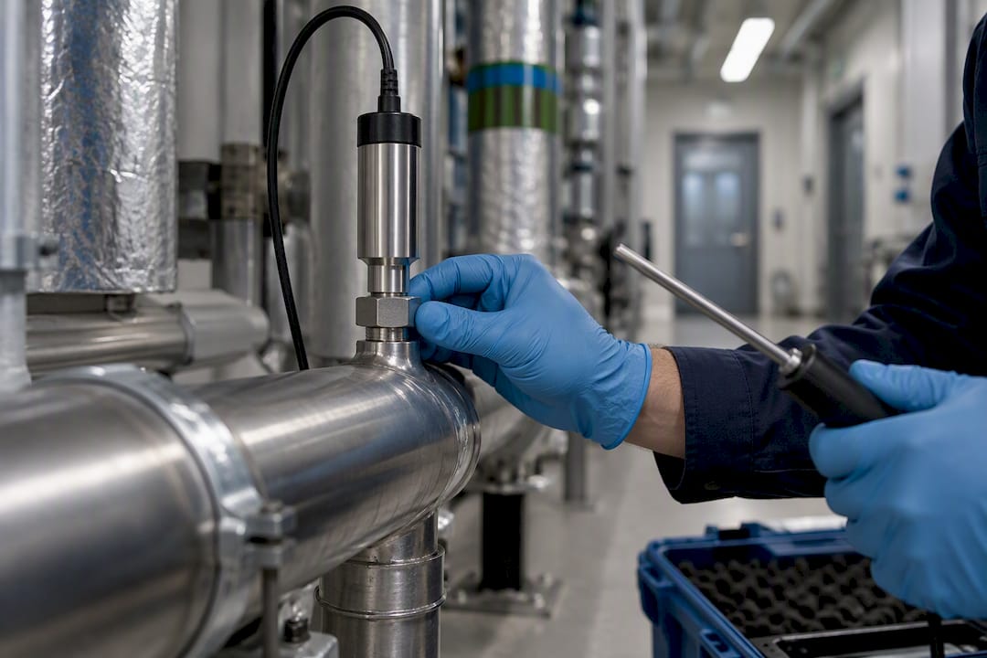 Water temperature sensor on pipework
