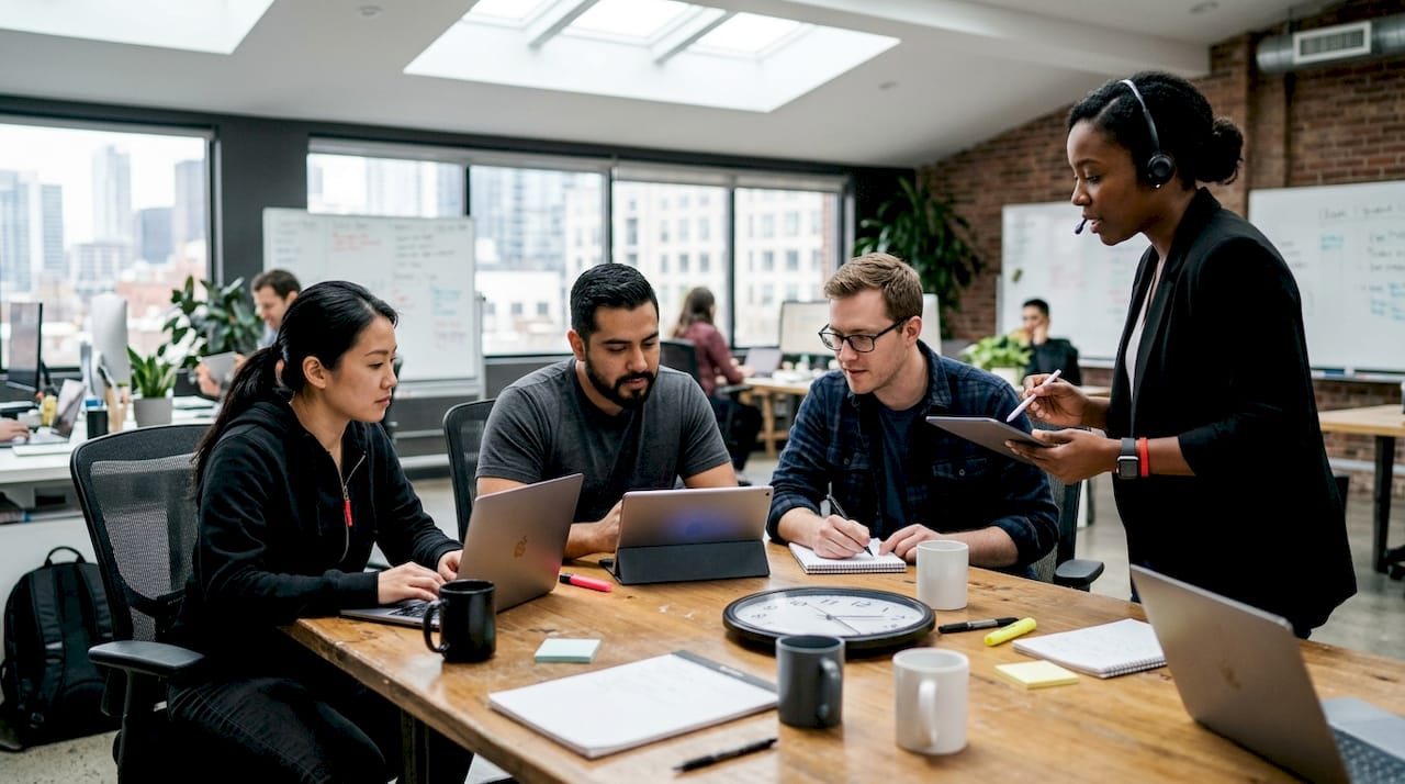 Team using AI dispatch software to handle calls