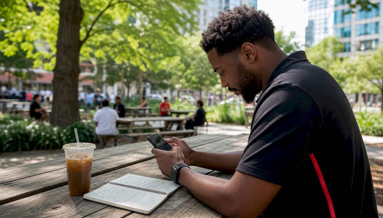 Contractor preparing email leads on smartphone