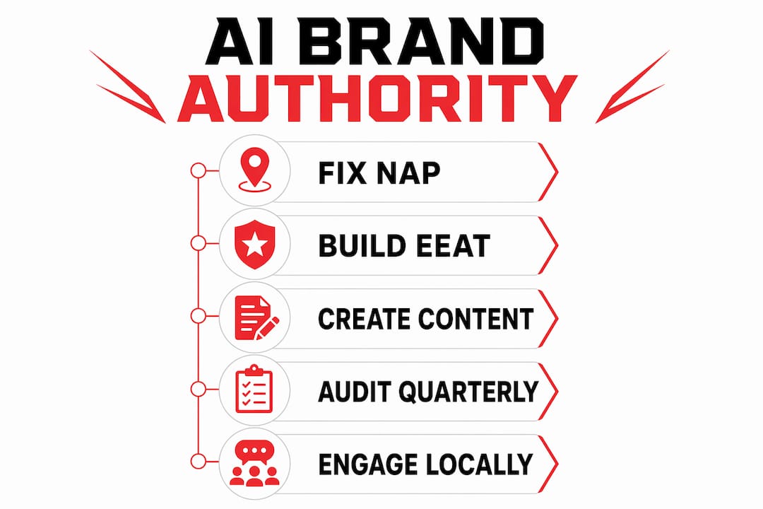 Infographic detailing steps to build AI brand authority