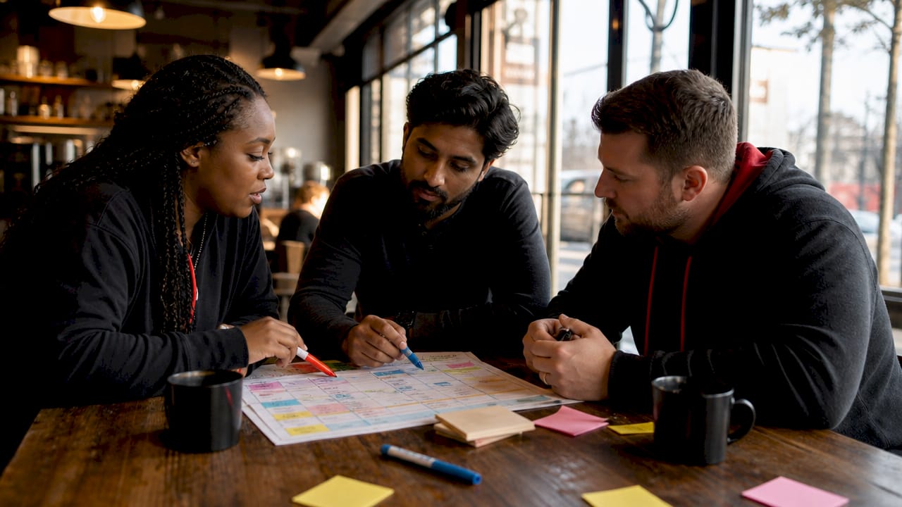 Contractors collaborating on follow-up strategy