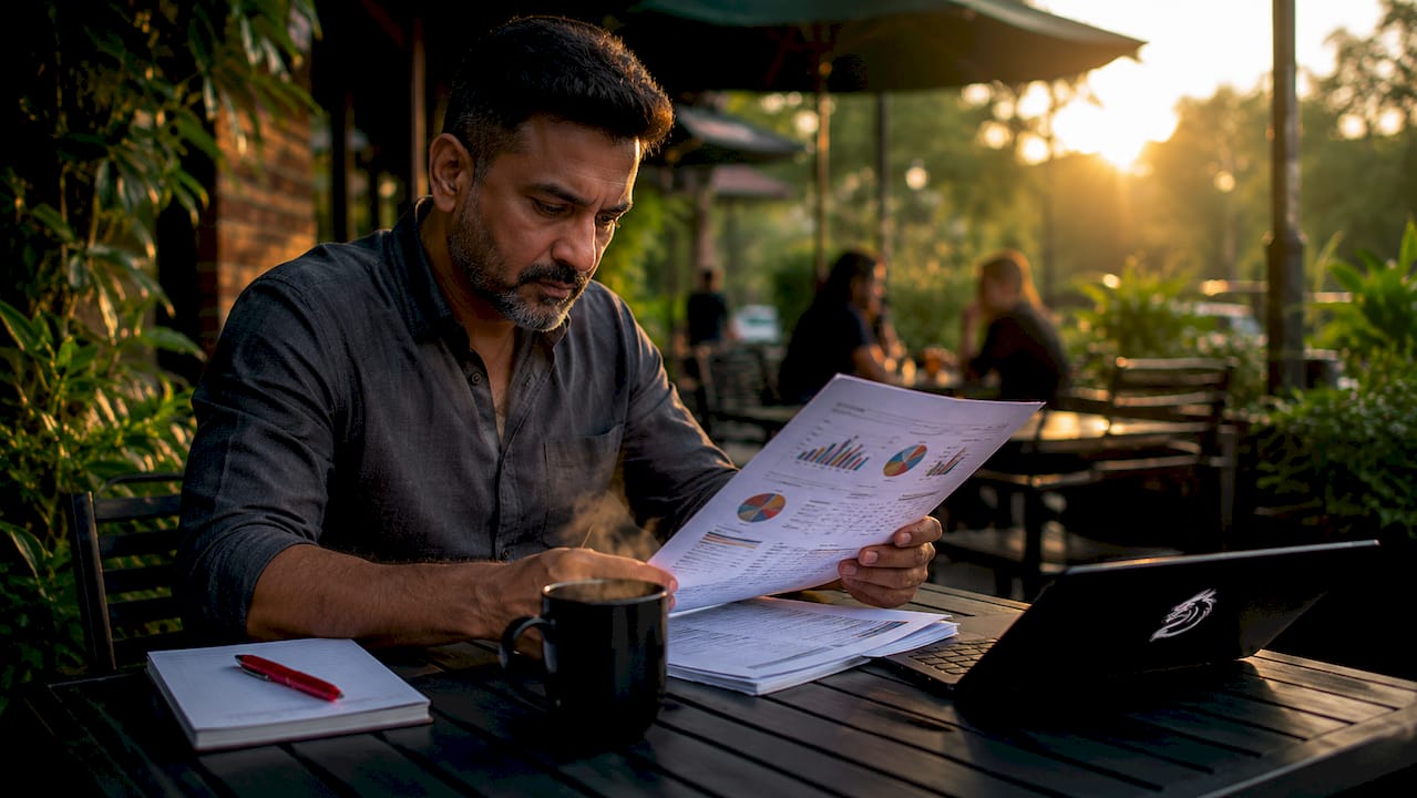 Man reviewing AI visibility metrics at desk