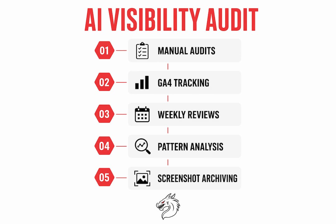 Infographic illustrating AI visibility audit process with steps