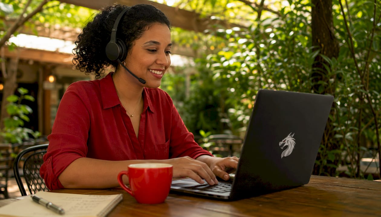 Female customer support agent at modern call center