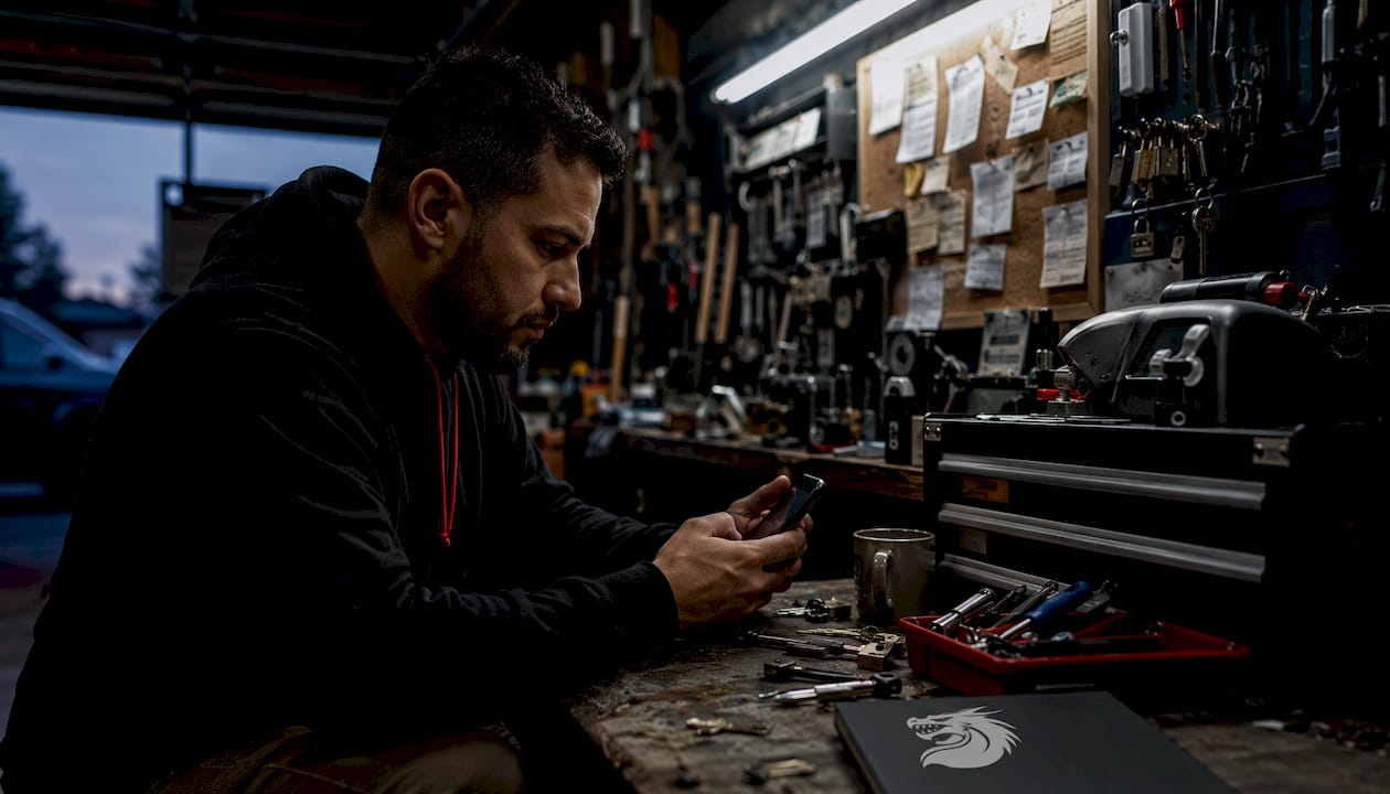 Locksmith using phone to request reviews